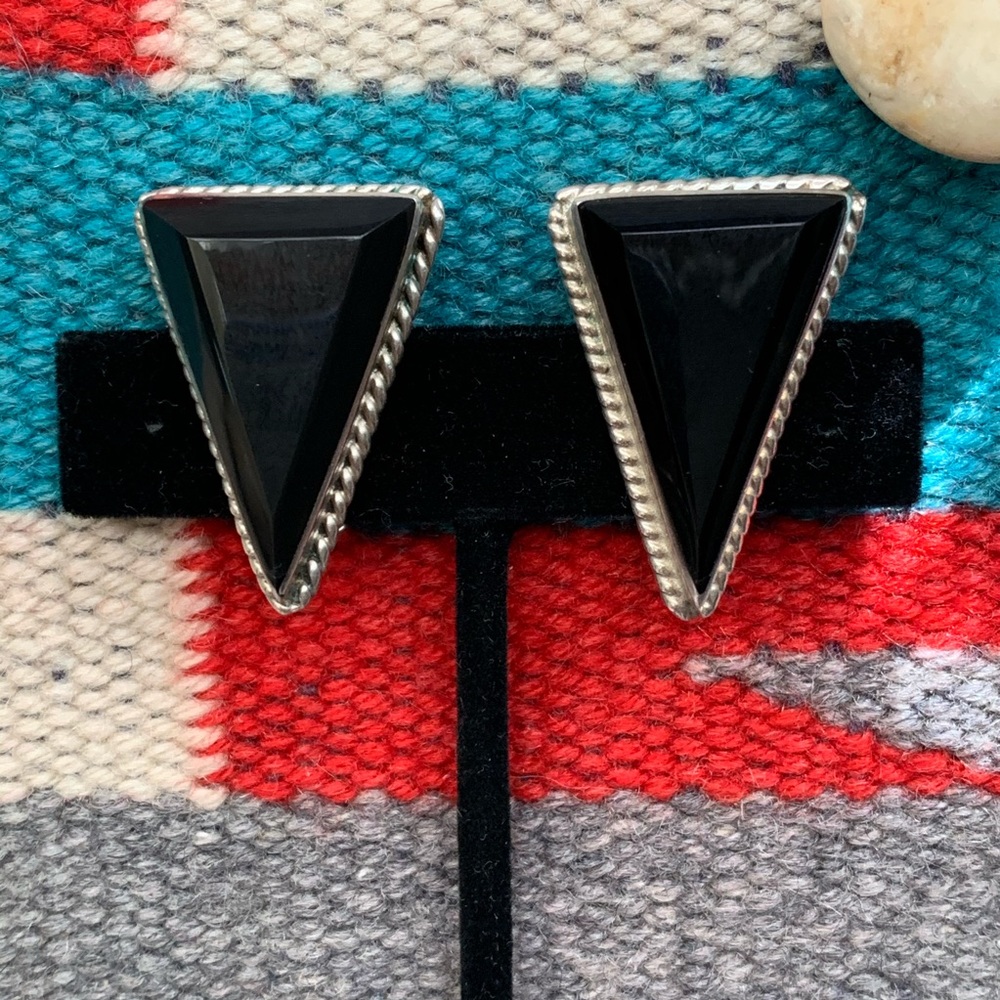 Taxco Sterling & Onyx Wedge Earrings